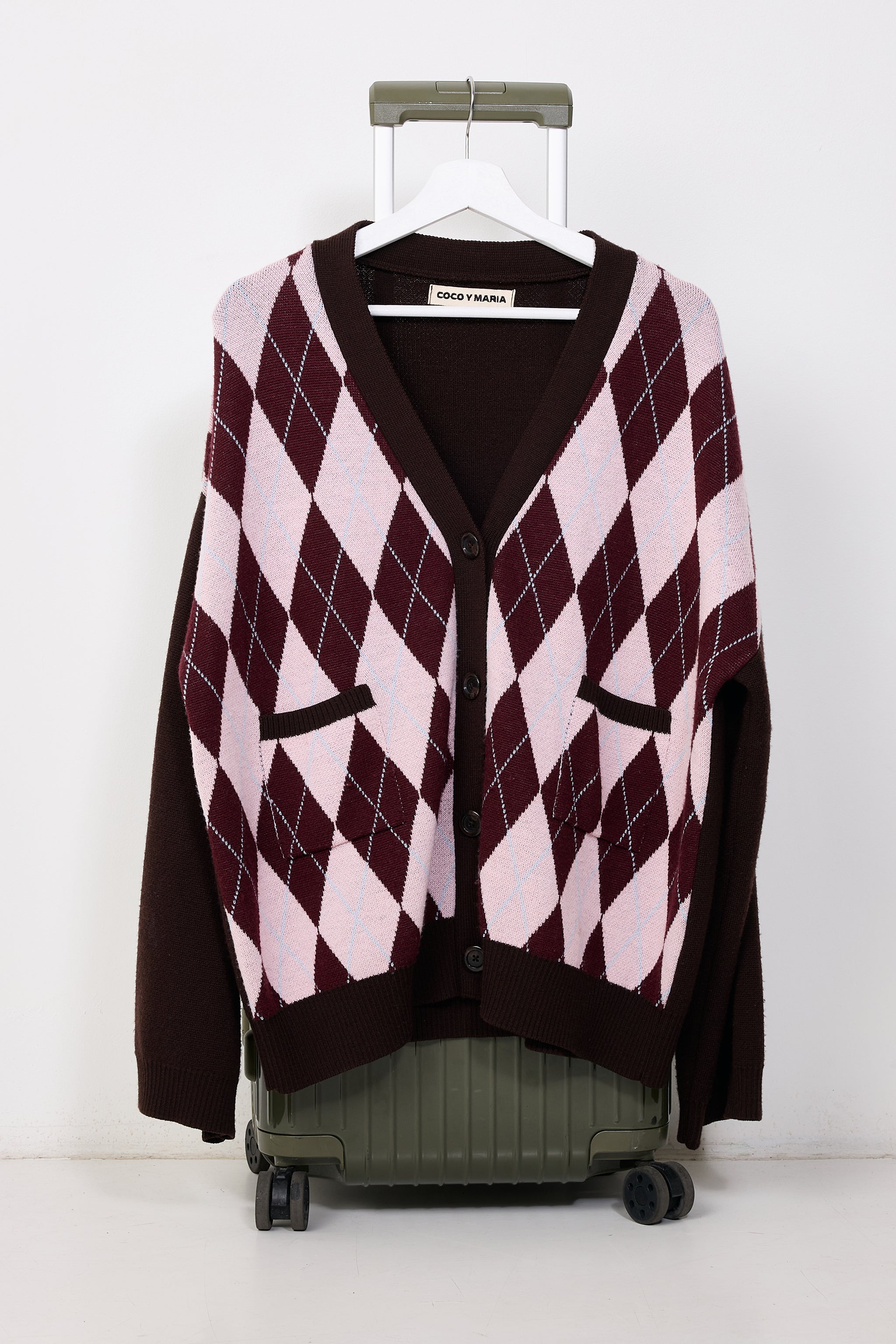 Cardigan brown pink argyle – Cocoymaria