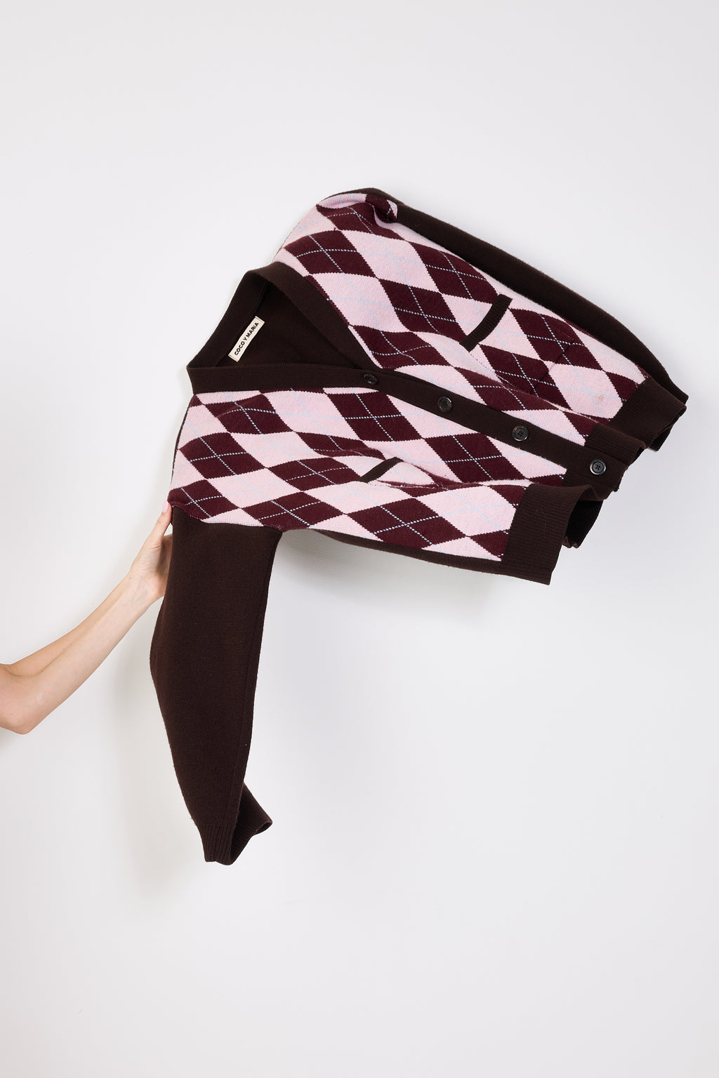 Cardigan brown pink argyle